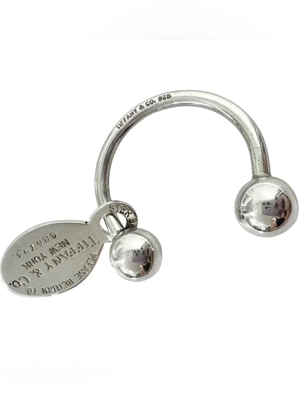 Tiffany & Co. Engraved 925 Silver Ball Keychain with Engraved Return To Charm - Picture 8 of 13